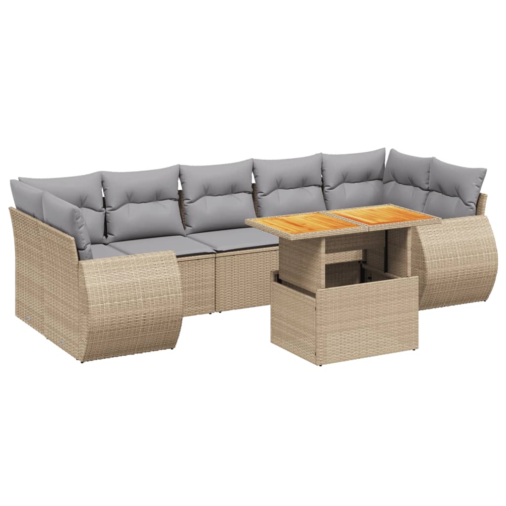 Set Divano da Giardino 8 pz con Cuscini Beige in Polyrattan