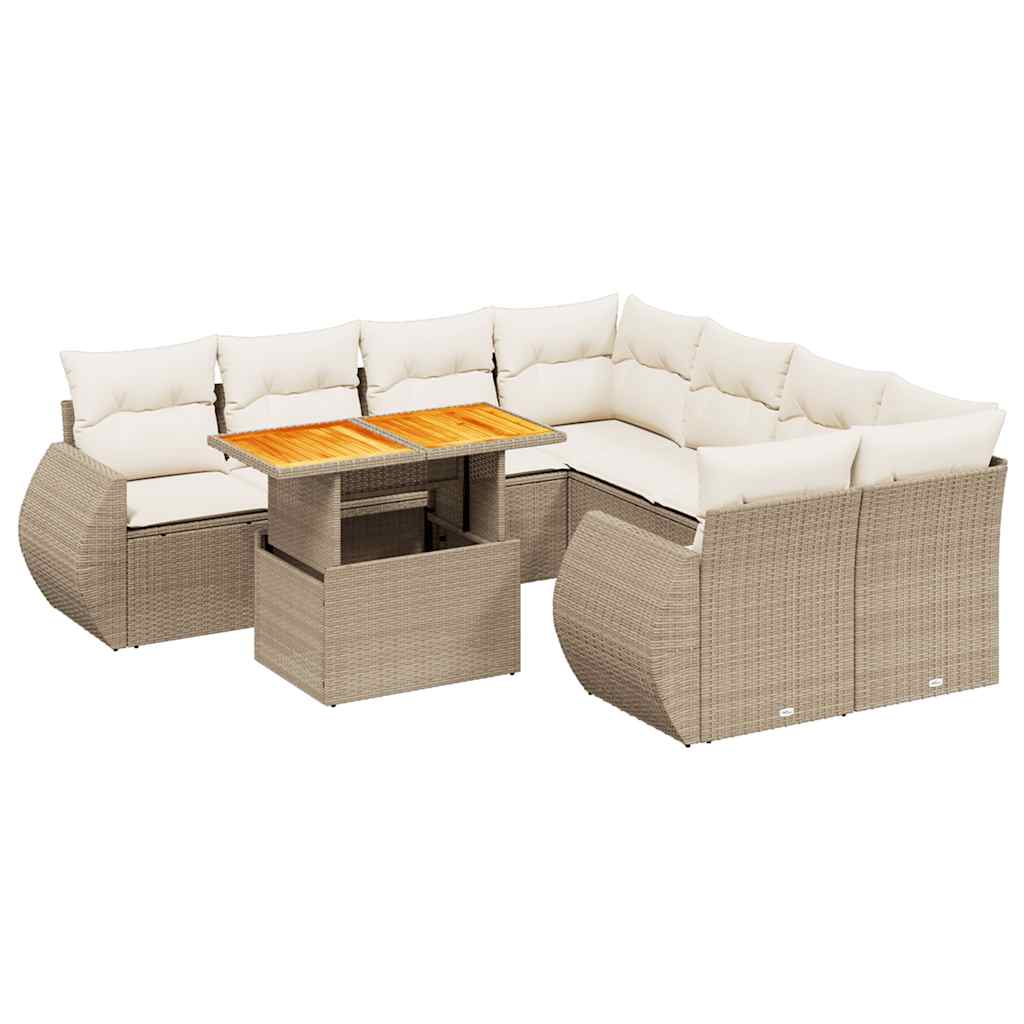 vidaXL Set Divano da Giardino 9 pz con Cuscini Beige in Polyrattan