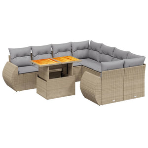 Set Divano da Giardino 9 pz con Cuscini Beige in Polyrattan