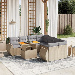 Set Divano da Giardino 9 pz con Cuscini Beige in Polyrattan