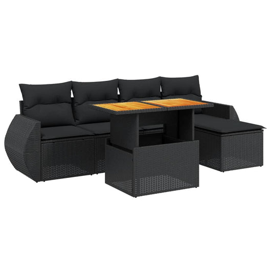 Set Divano da Giardino 6 pz con Cuscini Nero in Polyrattan