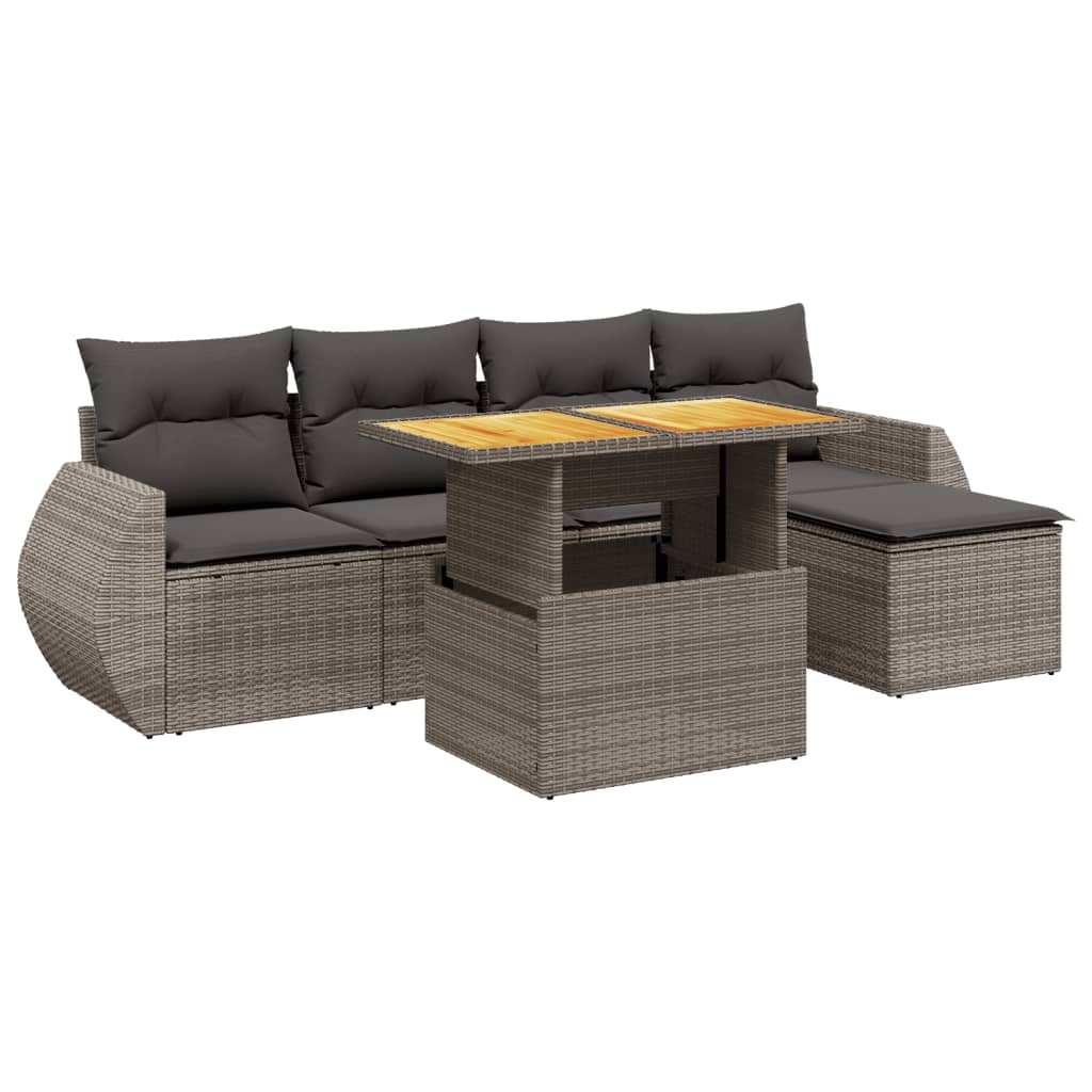 Set Divano da Giardino 6 pz con Cuscini Grigio in Polyrattan 3272173
