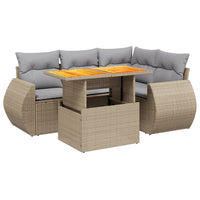 Set Divano da Giardino 5 pz con Cuscini Beige in Polyrattan