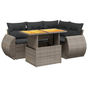 Set Divano da Giardino 5 pz con Cuscini Grigio in Polyrattan