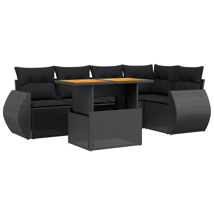 Set Divano da Giardino 6 pz con Cuscini Nero in Polyrattan 3272182