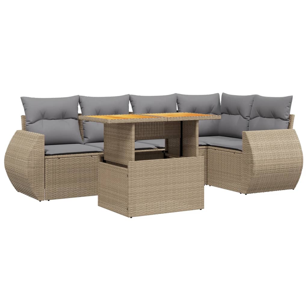 Set Divano da Giardino 6 pz con Cuscini Beige in Polyrattan