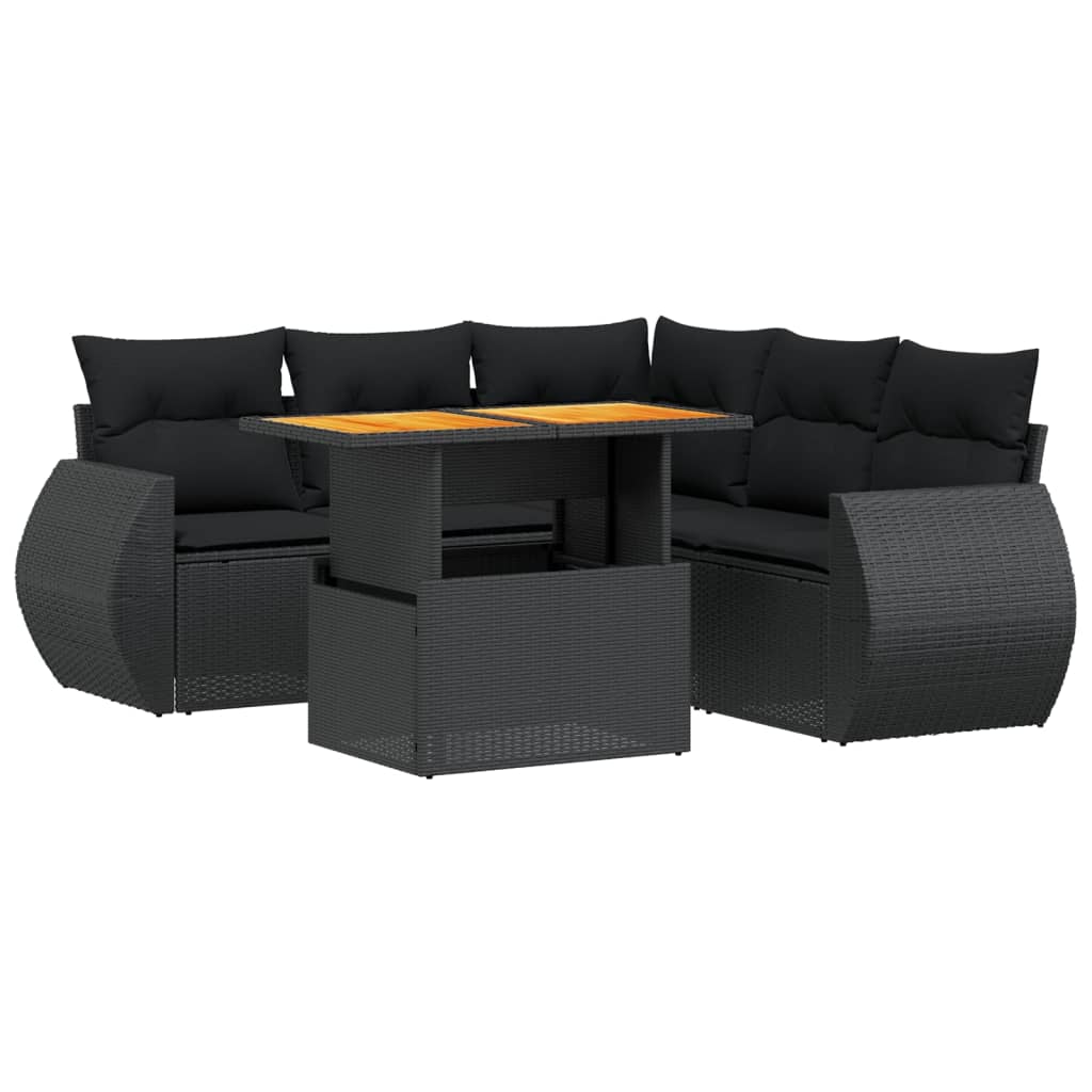 Set Divano da Giardino 6 pz con Cuscini Nero in Polyrattan