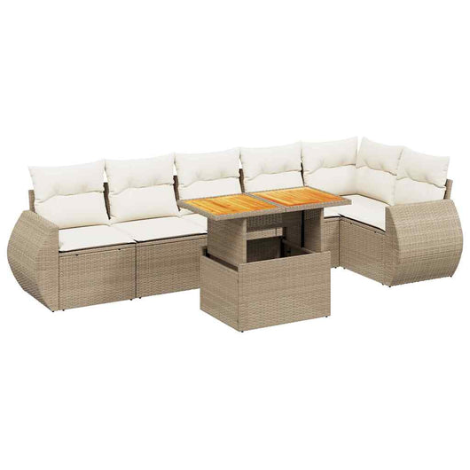 Set Divani da Giardino 7 pz con Cuscini Beige in Polyrattan