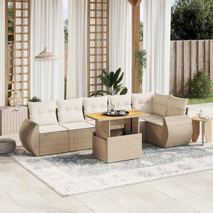 Set Divani da Giardino 7 pz con Cuscini Beige in Polyrattan