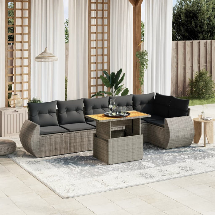 Set Divani da Giardino 7 pz con Cuscini Grigio in Polyrattan