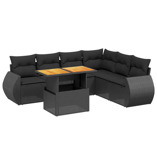 vidaXL Set Divani da Giardino con Cuscini 7pz Nero Polyrattan