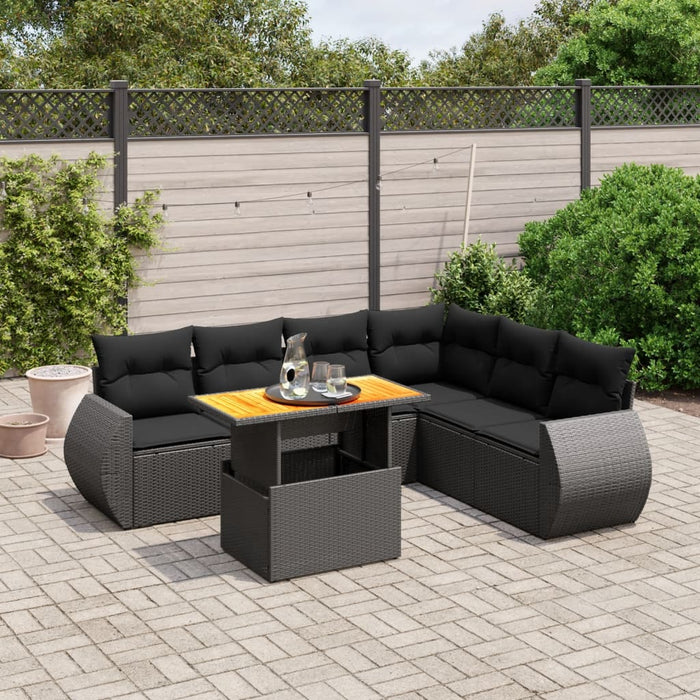vidaXL Set Divani da Giardino con Cuscini 7pz Nero Polyrattan