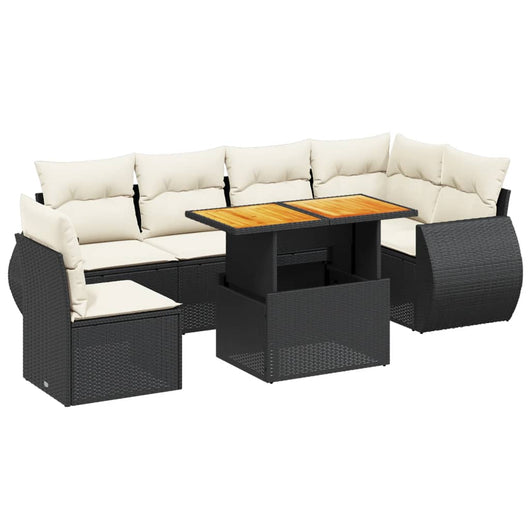 vidaXL Set Divani da Giardino con Cuscini 7pz Nero Polyrattan
