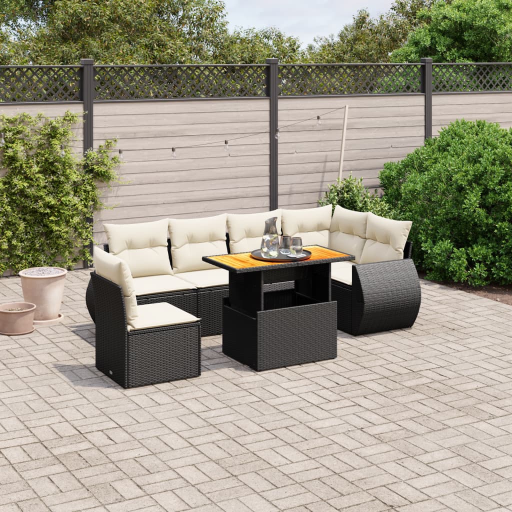 vidaXL Set Divani da Giardino con Cuscini 7pz Nero Polyrattan