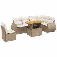 Set Divani da Giardino 7 pz con Cuscini Beige in Polyrattan