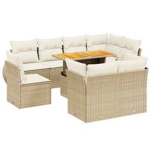vidaXL Set Divano da Giardino 9 pz con Cuscini Beige in Polyrattan