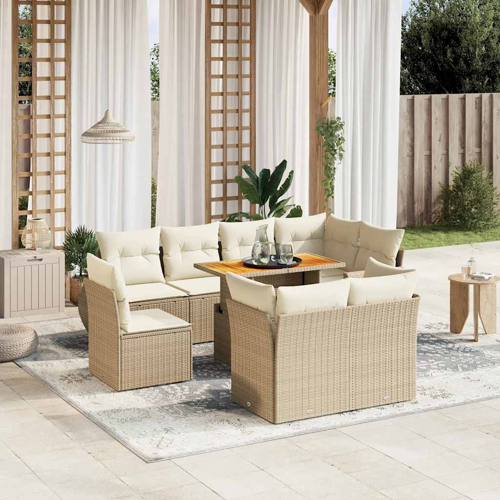vidaXL Set Divano da Giardino 9 pz con Cuscini Beige in Polyrattan