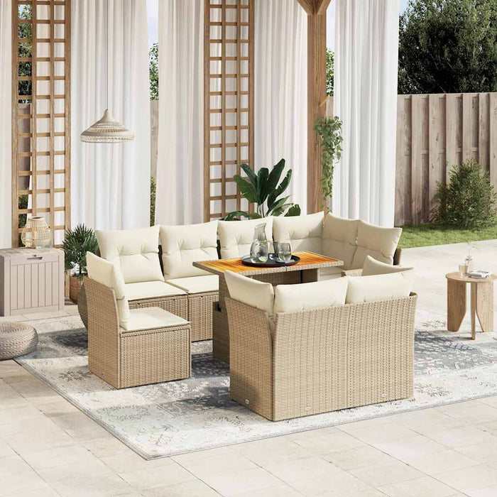 vidaXL Set Divano da Giardino 9 pz con Cuscini Beige in Polyrattan