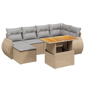 Set Divani da Giardino 7 pz con Cuscini Beige in Polyrattan