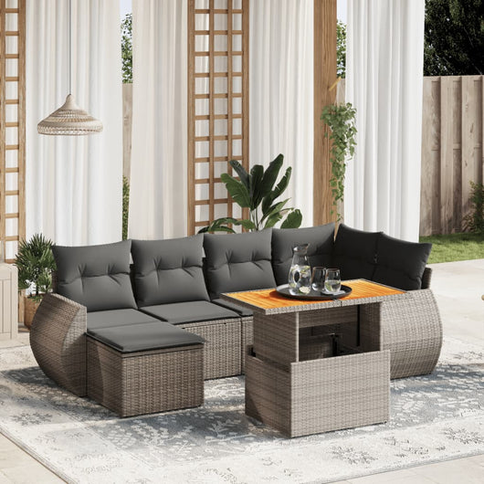 vidaXL Set Divani da Giardino 7 pz con Cuscini Grigio in Polyrattan