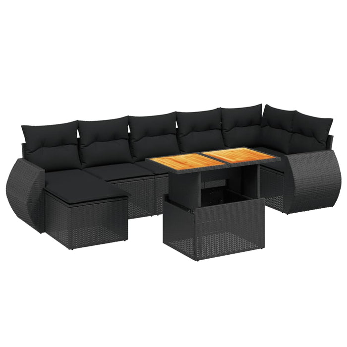 Set Divani da Giardino con Cuscini 8 pz Nero in Polyrattan