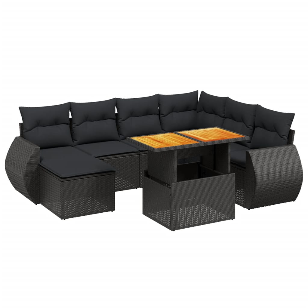 Set Divani da Giardino con Cuscini 8 pz Nero in Polyrattan