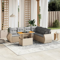 Set Divano da Giardino 8 pz con Cuscini Beige in Polyrattan