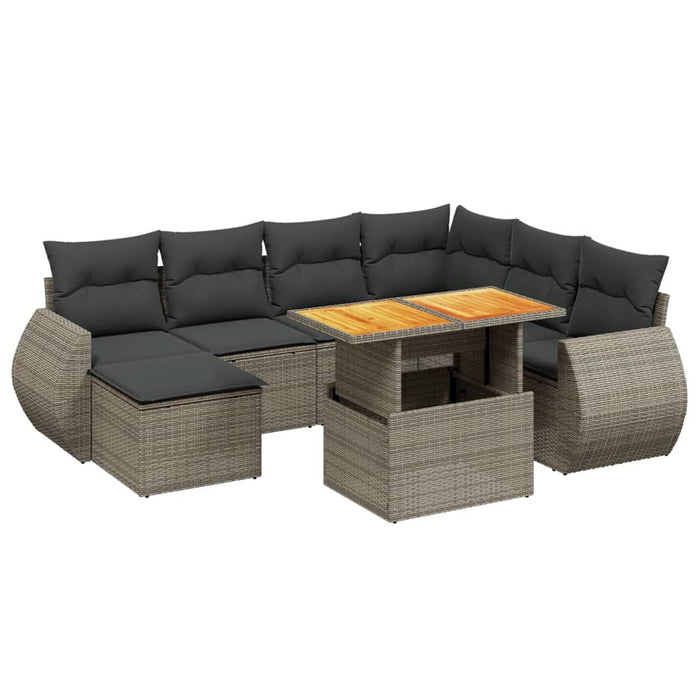 Set Divano da Giardino 8 pz con Cuscini Grigio in Polyrattan 3272313
