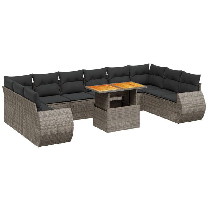 Set Divani da Giardino 11 pz con Cuscini in Polyrattan Grigio 3272369