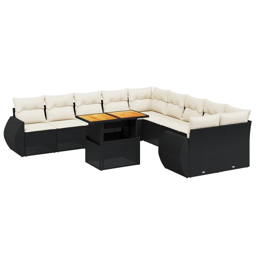 Set Divani da Giardino 11 pz con Cuscini in Polyrattan Nero 3272386