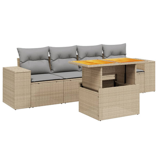 Set Divano da Giardino 5 pz con Cuscini-Sofa da Giardino-Divanetto da esterno Beige in Polyrattan 718779