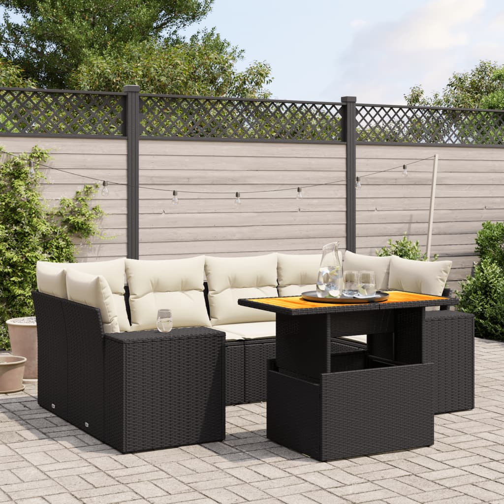 Set Divani da Giardino con Cuscini 7pz Nero Polyrattan 3272533