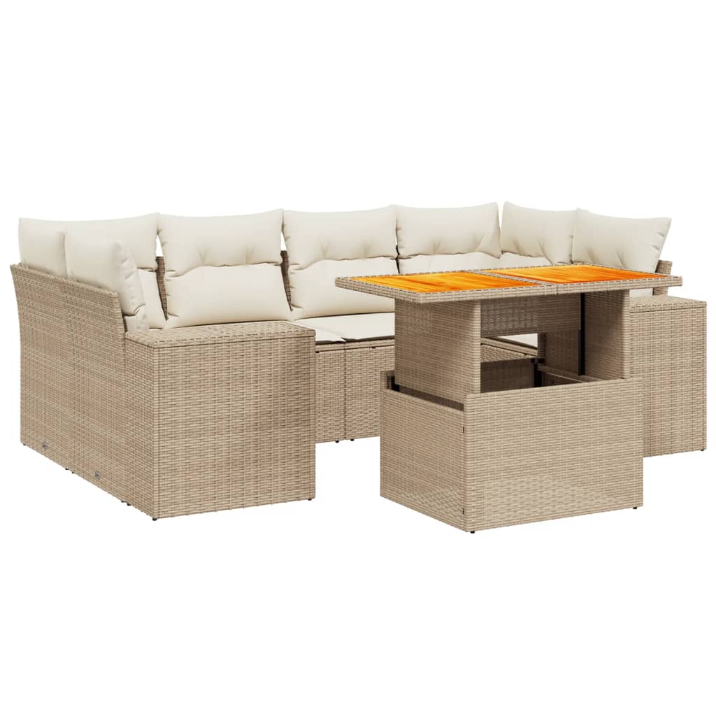 Set Divani da Giardino 7 pz con Cuscini Beige in Polyrattan