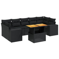Set Divani da Giardino con Cuscini 8 pz Nero in Polyrattan 3272546