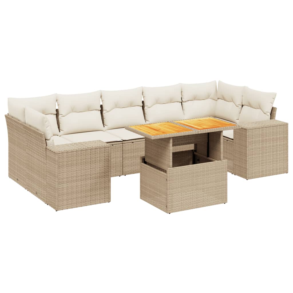 Set Divano da Giardino 8 pz con Cuscini Beige in Polyrattan