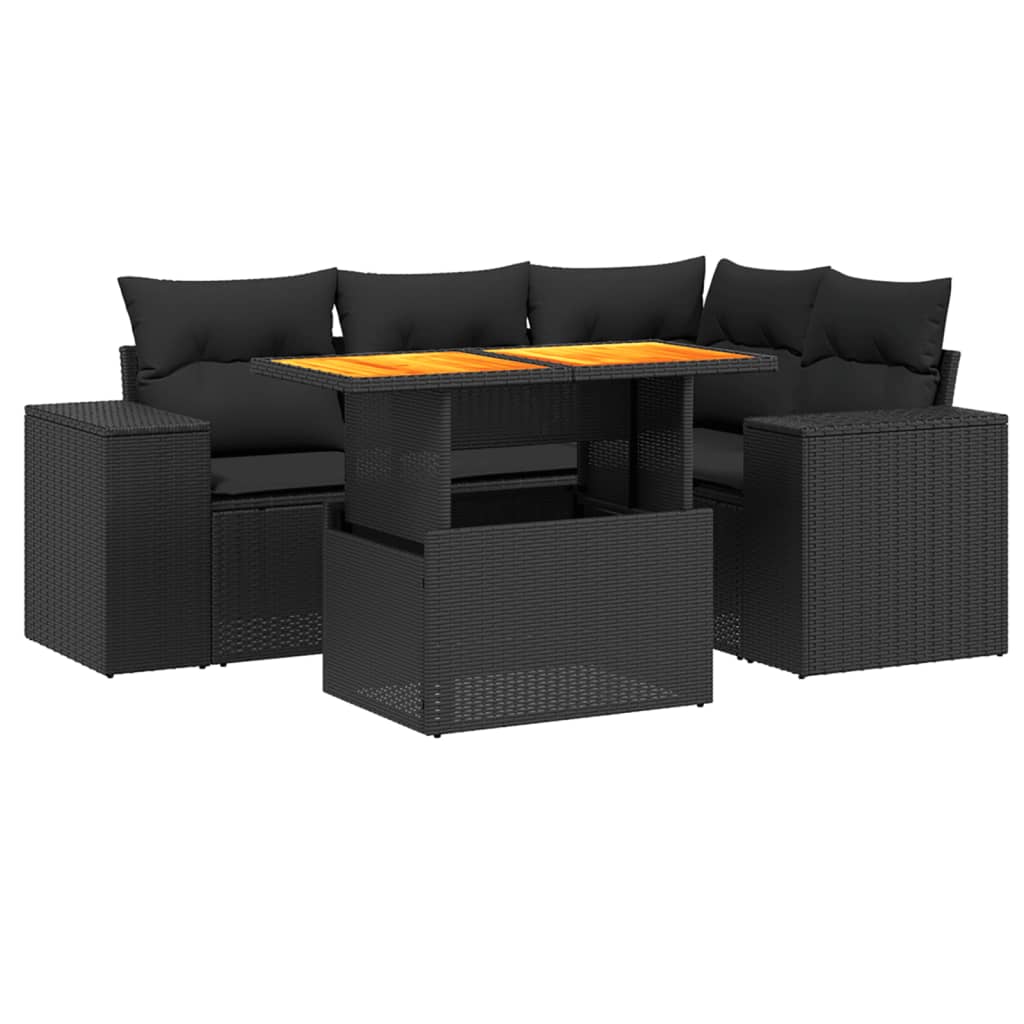 Set Divani da Giardino 5 pz con Cuscini in Polyrattan Nero 3272616