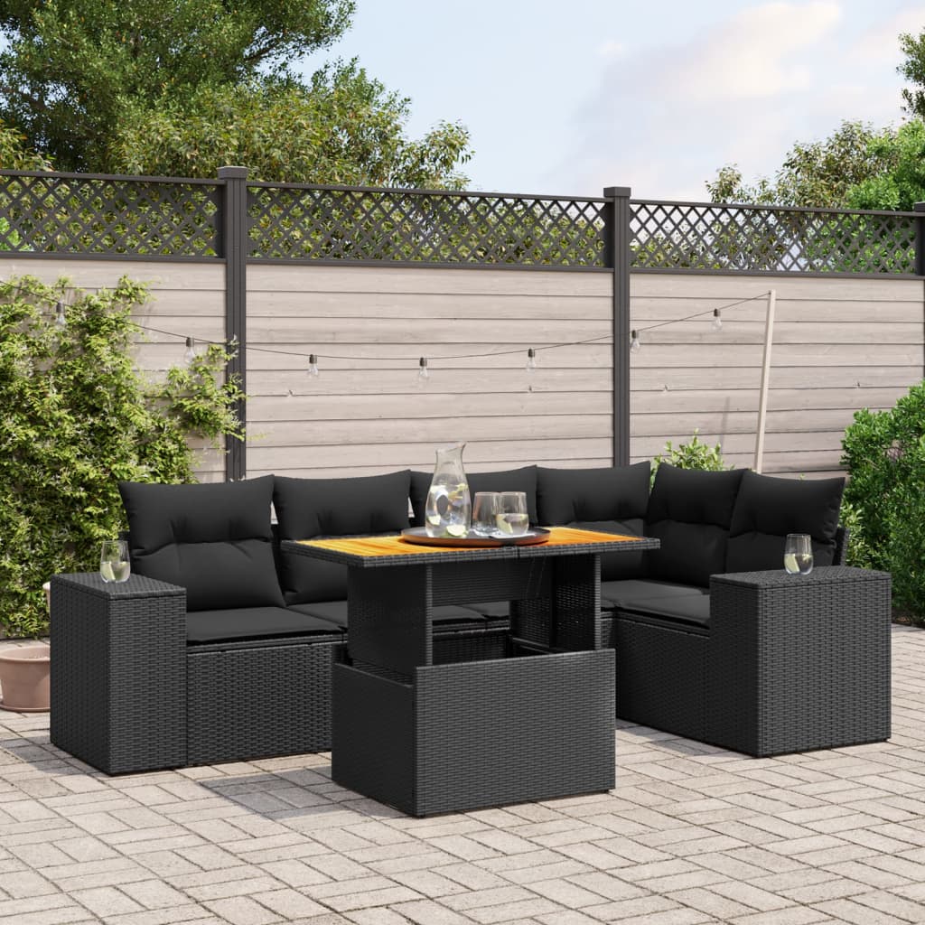 Set Divano da Giardino 6 pz con Cuscini Nero in Polyrattan 3272623