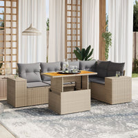 Set Divano da Giardino 6 pz con Cuscini Beige in Polyrattan