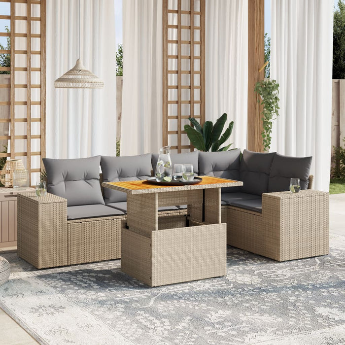Set Divano da Giardino 6 pz con Cuscini Beige in Polyrattan