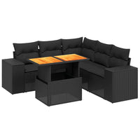 Set Divano da Giardino 6 pz con Cuscini Nero in Polyrattan