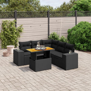 Set Divano da Giardino 6 pz con Cuscini Nero in Polyrattan