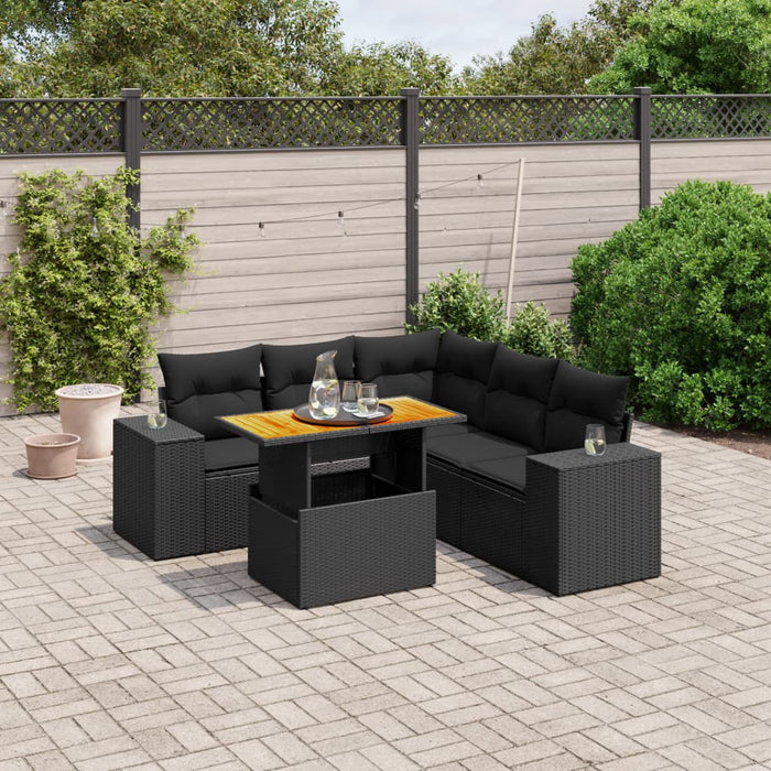 Set Divano da Giardino 6 pz con Cuscini Nero in Polyrattan