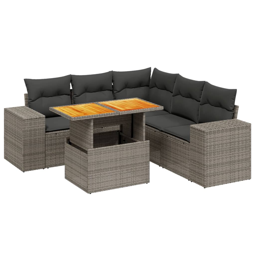 Set Divano da Giardino 6 pz con Cuscini Grigio in Polyrattan 3272635