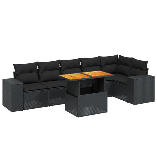 Set Divani da Giardino con Cuscini 7pz Nero Polyrattan