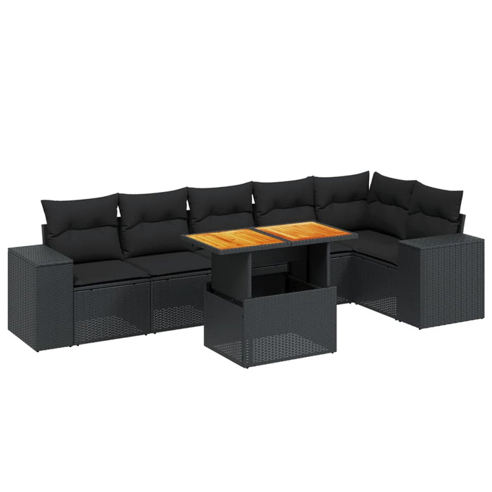 Set Divani da Giardino con Cuscini 7pz Nero Polyrattan