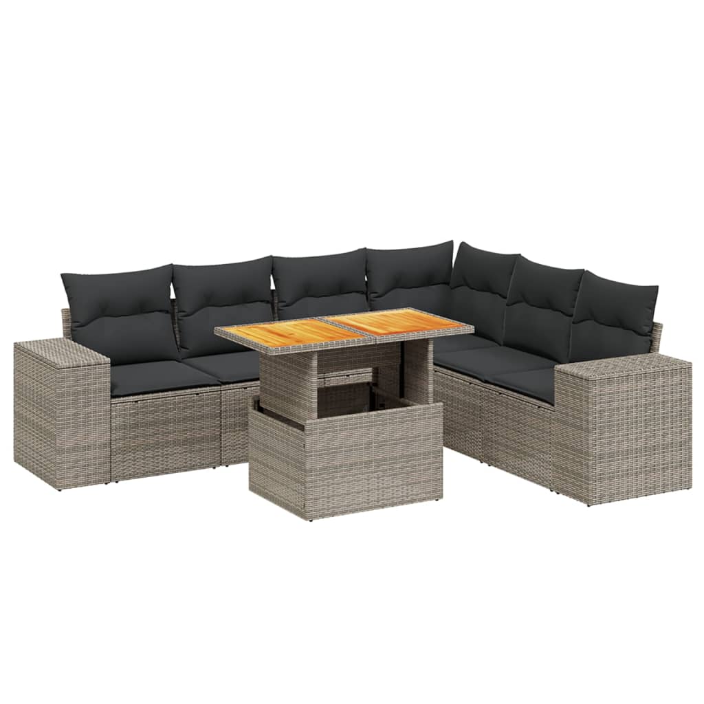 Set Divani da Giardino 7 pz con Cuscini Grigio in Polyrattan 3272656