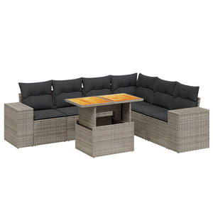 Set Divani da Giardino 7 pz con Cuscini Grigio in Polyrattan 3272656