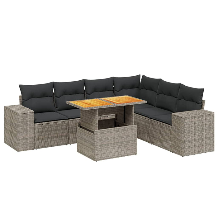 Set Divani da Giardino 7 pz con Cuscini Grigio in Polyrattan 3272656