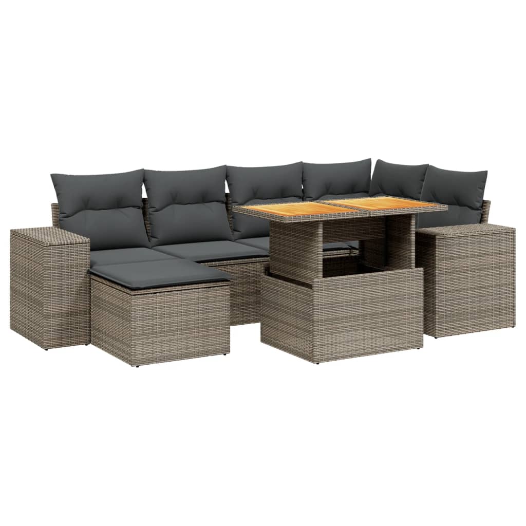 Set Divani da Giardino 7 pz con Cuscini Grigio in Polyrattan