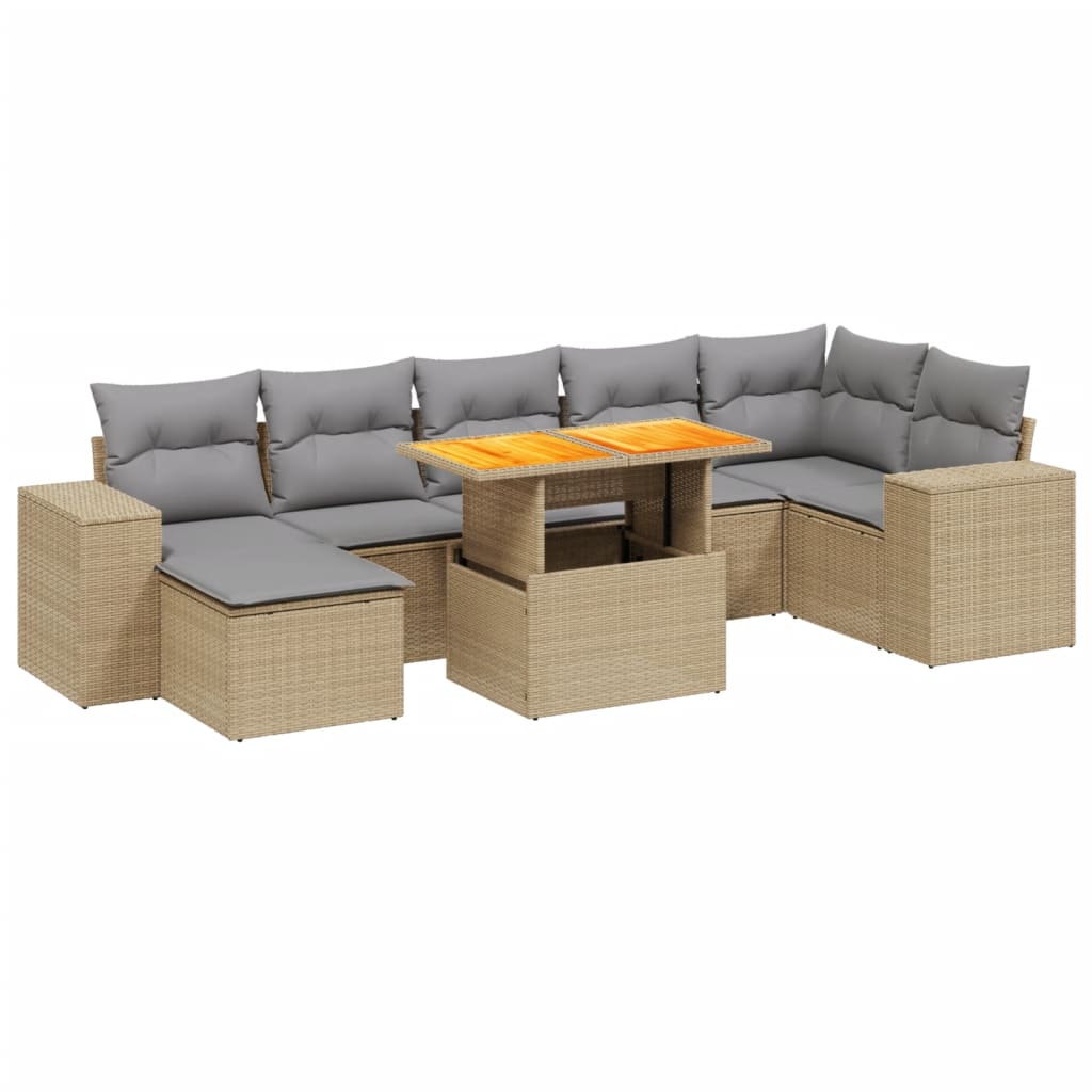 Set Divano da Giardino 8 pz con Cuscini Beige in Polyrattan